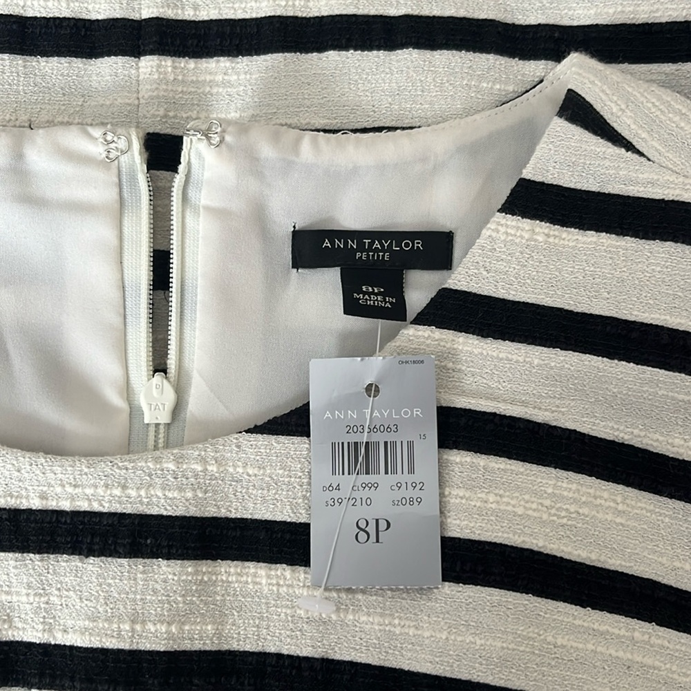NWT Ann Taylor Black & Cream Striped textured dress Sz 8 Petite - Picture 4 of 11